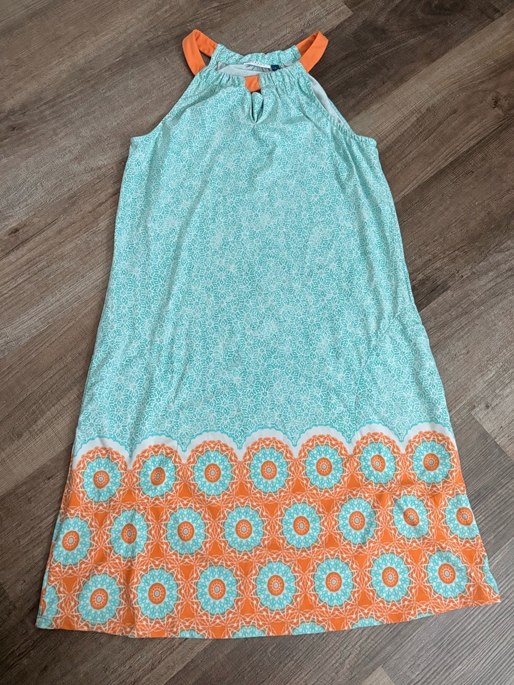 Cabana Life Aqua & Orange Stretch Dress Size Small